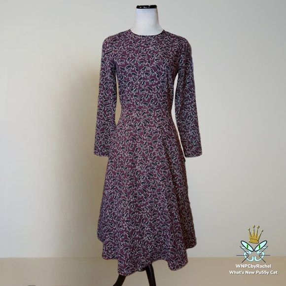 Ann Taylor Deep Wine Cat Print Dress, Fits up to an 8 - Picture 2 of 9